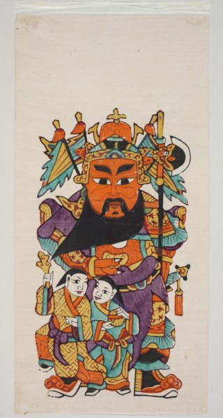 Menshen Gate Guardian with He He Deities, Chinese, protective deities iconography, Menshen Gate