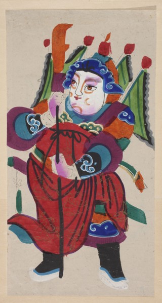 Gate Guardian in the form of a high-ranking warrior;, Chinese; Gate Guardian Menshen iconography;