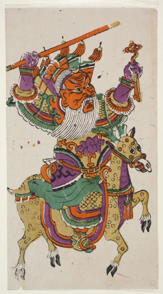 Menshen Gate Guardian on Horseback, Chinese, Menshen Gate Guardian iconography, nianhua New Year's