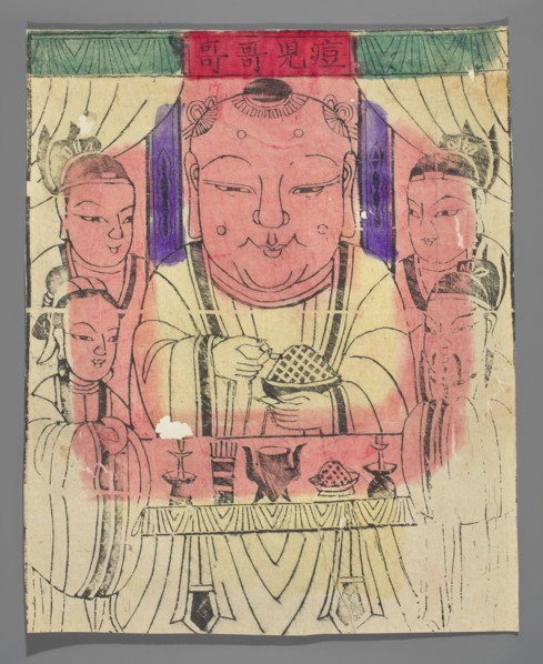 Deity caring for people suffering from smallpox, nianhua New Year picture, graphic print, early
