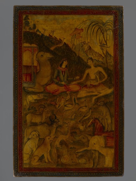 Mirror frame, Islamic art, Persian, Qajar dynasty 1785–1925; painting depicting deserts, cosmetic
