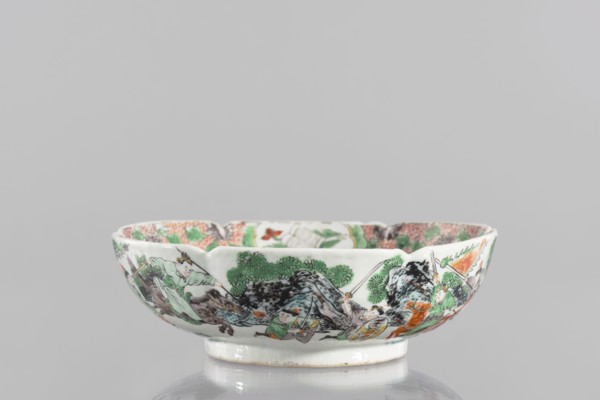 Bowl, ceramics, figural scenes, knightly scenes, Chinese art, colored porcelain with backdated