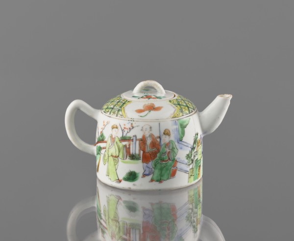 Teapot with lid, ceramics, figurative scenes, teapots, colored porcelain, Porcelain fragment;