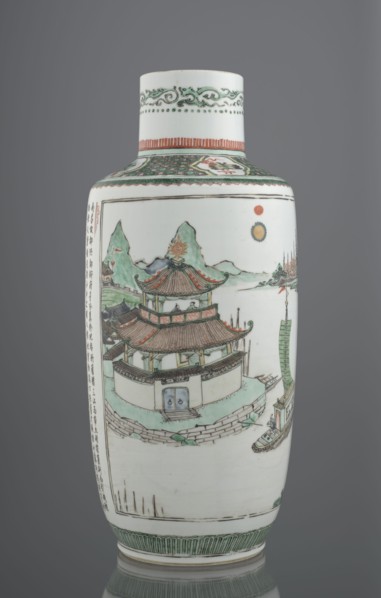 Vase, Chinese, Qing dynasty 1644–1911, 19th century. Colored porcelain Bangping vase from the green