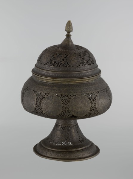 Censer, Persian Iran, Qajar dynasty late 18th–19th century. Brass censer, height 33.0 cm, diameter