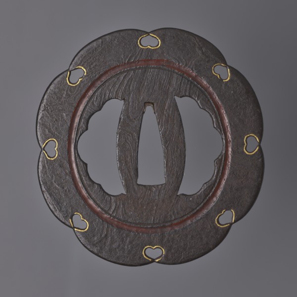 Crossguard tsuba, Kasuga school; maker: Kunihide. Tsuba in the shape of an eight-petaled flower