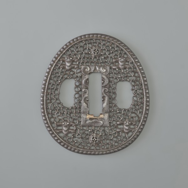 Crossguard tsuba, sword crossguard, namban style, openwork, flowers, openwork plant tendril