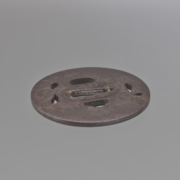 Crossguard tsuba, Masahide; Bushû school. Oval tsuba tatemaru gata with rectangular edge kaku mimi.