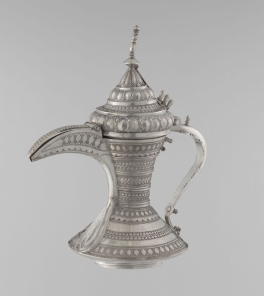 Teapot, Persian, Qajar dynasty 1785–1925, 19th–20th century. Iran. Brass vessel with geometric