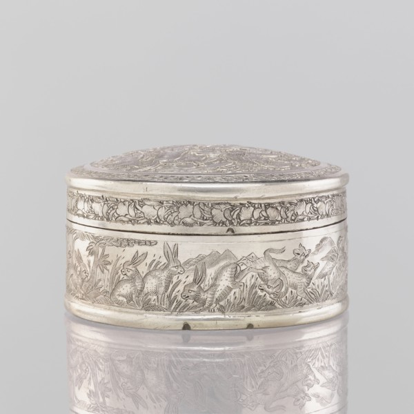 Box with a lid; maker, 19th century India; Indian; materials: tin container; applied art;
