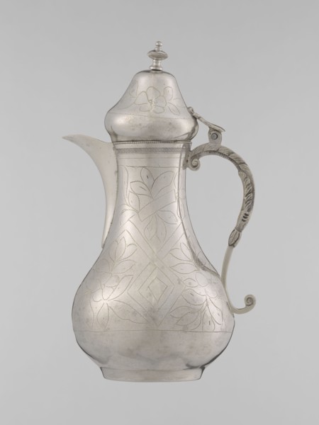 Teapot with a lid, Ottoman Turkish, 19th century, vessel for beverages, teapot, silver?, geometric