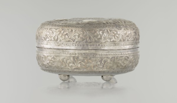 Box with lid, Ottoman, Turkish, 19th century. Wood with plant and geometric motifs; height 9.0 cm,