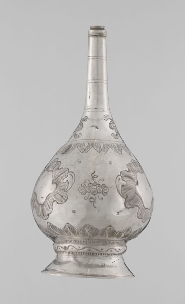 Bottle for spraying water soaked in perfumes, Islamic art; vessel with plant and floral ornament:
