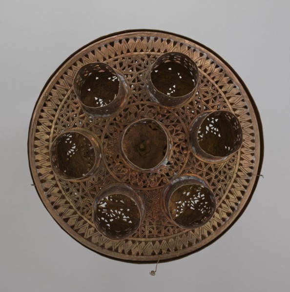 Lamp, 19th–20th century, Damascus, Syria. Metal Islamic lamp with Arabic inscriptions and geometric