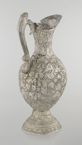 Jug, late 19th century, Northern India, or Iran, silver vessel, height 43 cm, weight 1795 g. A tall