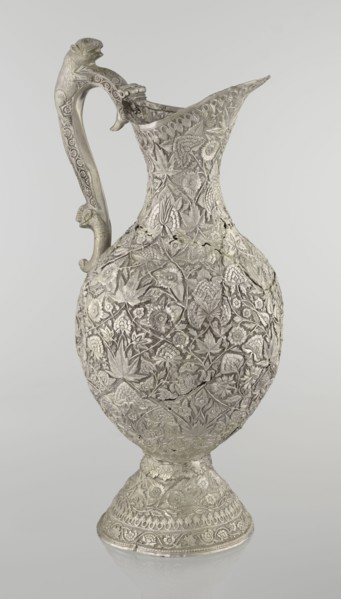 Jug, late 19th century, Northern India, Iran, silver vessel, height 43 cm, weight 1795 g. A tall