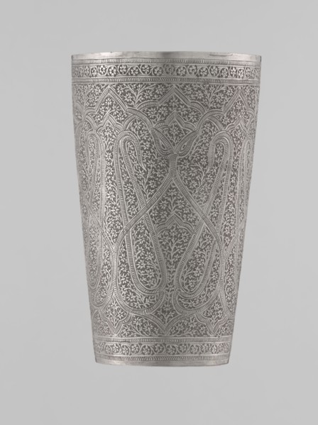 Mug, Islamic Mughal, Indian; 19th century, North India . Silver mug densely decorated with plant