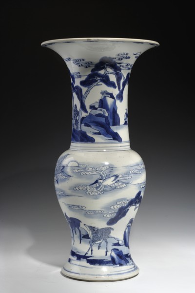 Zun-type baluster vase, porcelain, blue and white porcelain, vase with a baluster body and a long