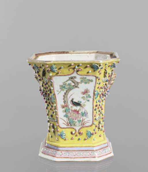 Vase with a lid; ceramics; colored porcelain; openwork; flat perforated lid; Chinese; 19th century