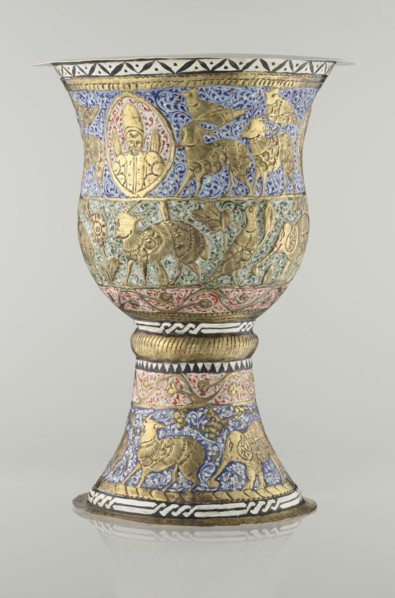 Cup, Persian, Qajar dynasty 1785–1925, 19th century; earthenware vessel, height 25.5 cm, diameter