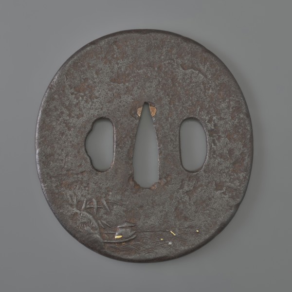 Crossguard tsuba, Kaneie; craftman/school. Oval tsuba tatemaru gata with rounded edge maru mimi.
