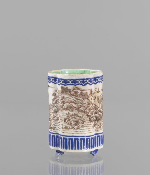 Bowl for tablecloths, ceramics, colored porcelain, fishermen, Chinese art, Qing style, landscape