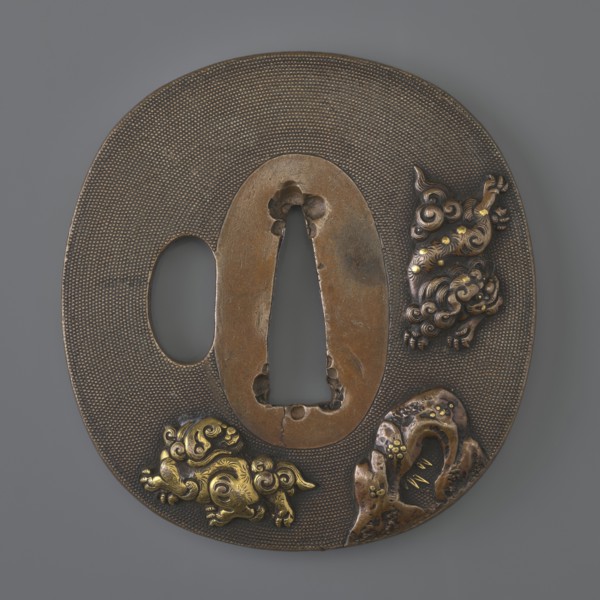 Crossguard tsuba by Kikuoka Masayoshi; oval tsuba tatemaru gata with rectangular edge kaku mimi,