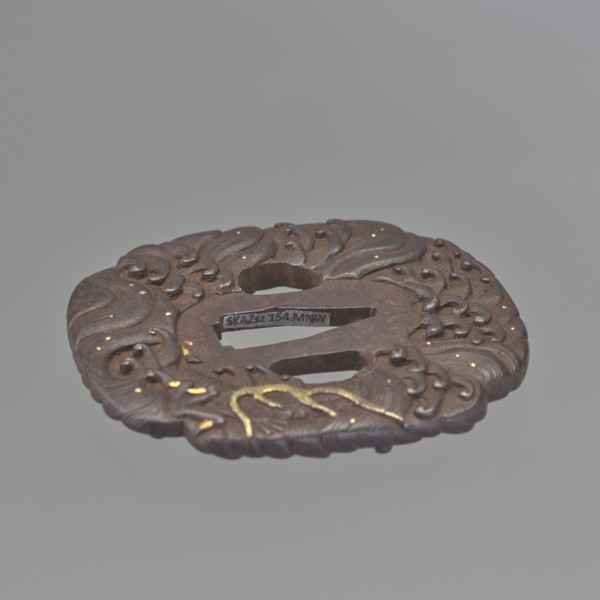 Crossguard tsuba, Kikuchi Tsunekatsu 1704-? maker; Tsuba in the shape of a mokkô quatrefoil with