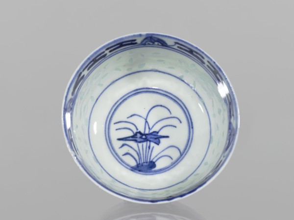 Bowl, Chinese, Qing dynasty 1644–1911, 18th–19th century. Blue-and-white porcelain, rice pattern