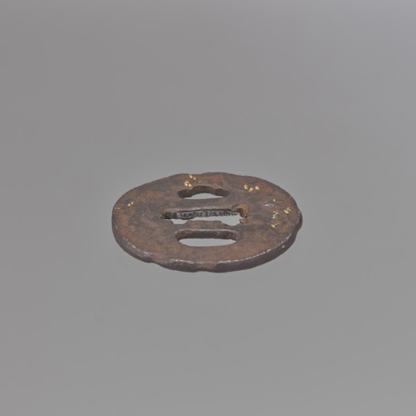 Crossguard tsuba, Kaneie,  school craftsman author. Oval tsuba for a short tantô sword, with an
