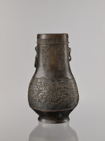 Hu-type vessel, bronze, Chinese, Qing 1644–1911, 19th century, ceremonial/ritual vessel, taotie