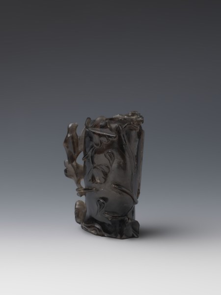 Vase on base, carved ornaments, carved decoration: stylized rocks; flowers ornament; birds