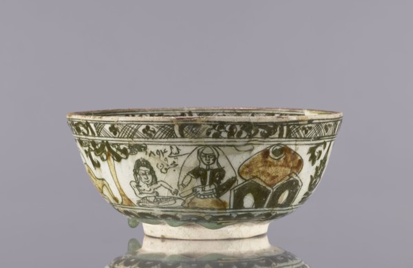 Bowl, late 19th century 1893, Qajar dynasty, Iran; ceramic vessel, height 8.5 cm, diameter 19 cm.