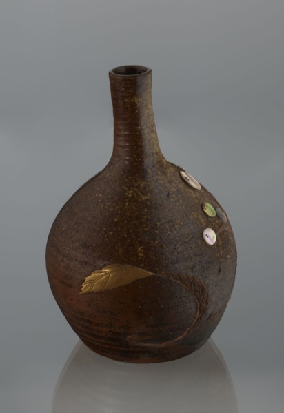 Sake bottle tokkuri, Japanese, Bizen; 19th century Edo/Meiji. A bottle with a spherical belly and a