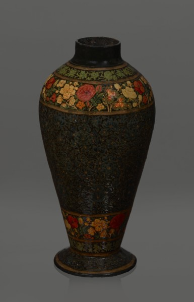 Vase, Qajar dynasty 1785–1925, Persian, Islamic art; lacquer vase, 19th century, Iran; vessel,