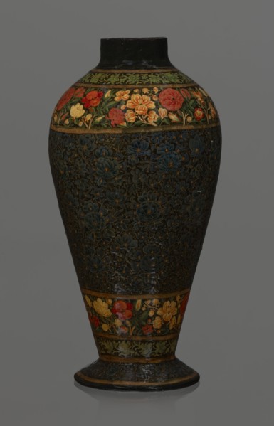 Vase, Qajar dynasty 1785–1925, Persian, Islamic art; lacquer vase, 19th century, Iran; vessel,