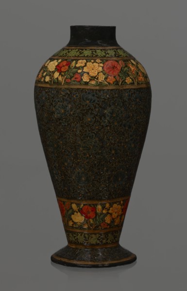 Vase, Qajar dynasty 1785–1925, Persian, Islamic art; lacquer vase, 19th century, Iran; vessel,