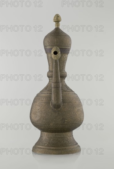 Jug aftabe, Islamic art, Persian, Qajar dynasty 1785–1925; aftabe with dense plant and geometric