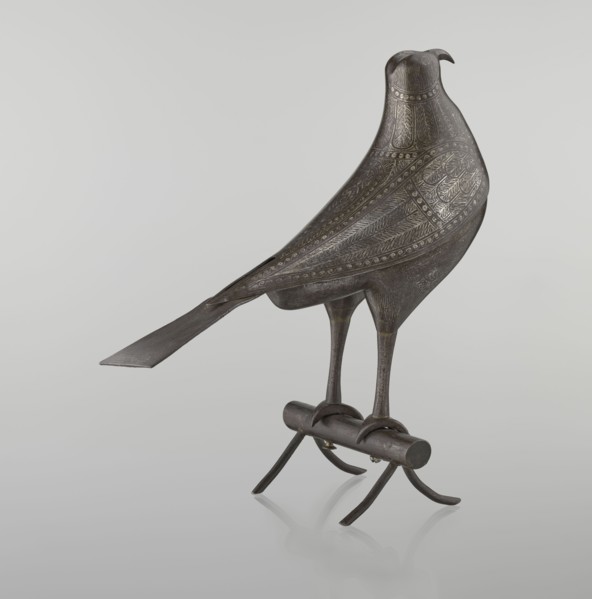 Falcon on a branch, Islamic Persian, 18th century Iran, figurine sculpture of a bird falcon with