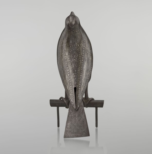 Falcon on a branch, 18th century, Iran; Persian Islamic sculpture/figurine of a falcon with
