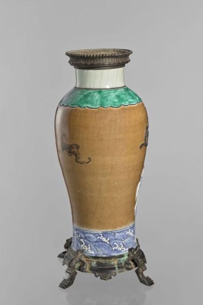 Bronze-framed vase, creator unknown, Chinese, Qing dynasty 1644–1911. Ceramic vessel with plastic