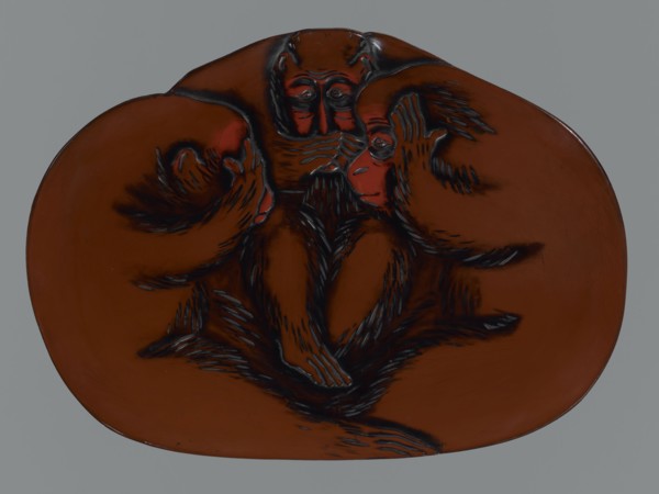 Tray, lacquer, monkeys, sambiki-no saru, Japanese art, trays, Japanese culture, Meiji 1868–1912.