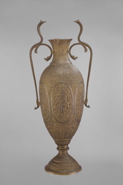 Vase, repossession; Vishnu; Indian art; Indian culture; cobras snakes; plant ornament; geometric