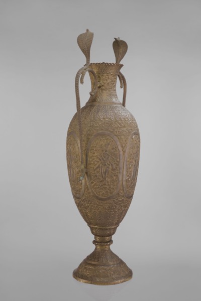 Vase, repossession; Vishnu, cobras snakes, plant ornament, geometric ornament, figural scenes,