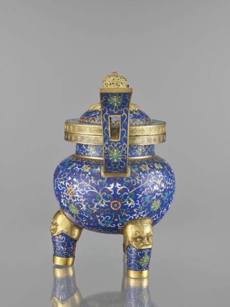 Ding-type incense burner with cover, cloisonné enamel, Qing dynasty 1644–1911, 19th century, China;