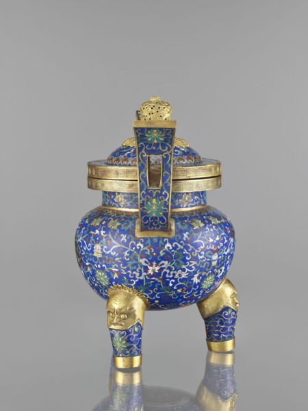 Ding-type incense burner with cover; cloisonné enamel; Qing dynasty 1644–1911, 19th century, China;