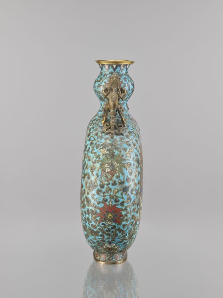 Vase - moon bottle pilgrim with a sleeve, peacocks, moon bottles, herons iconography, Chinese art,