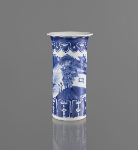 Flute-type vase, blue and white porcelain, landscape motifs, Chinese, Kangxi 1662–1722, 17th/18th