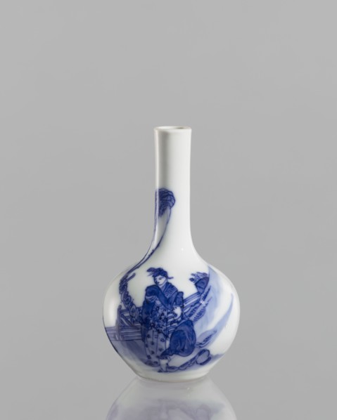 Vase-bottle, blue and white porcelain, figural scenes and landscape motifs, Chinese, Kangxi period
