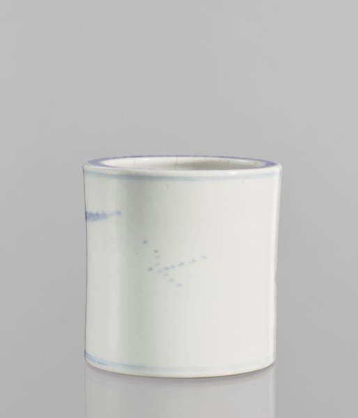 Brush vessel, ceramics, blue and white porcelain, Chinese art, landscape motifs, Chinese culture,